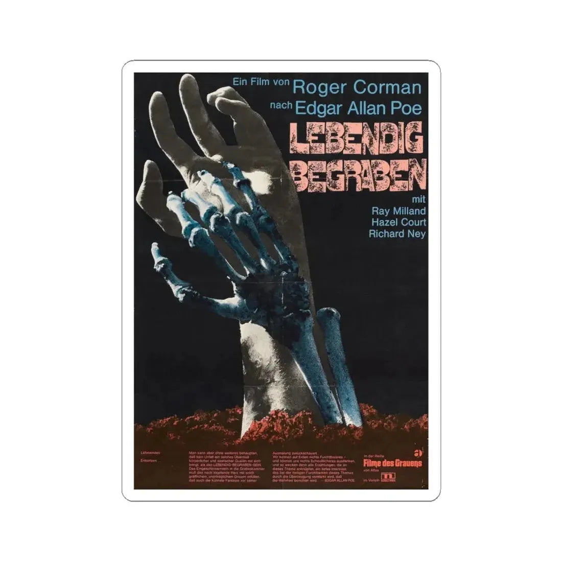 THE PREMATURE BURIAL (GERMAN) 1962 Movie Poster - STICKER Vinyl Kiss-Cut Decal 6 Inch White - The Sticker Space