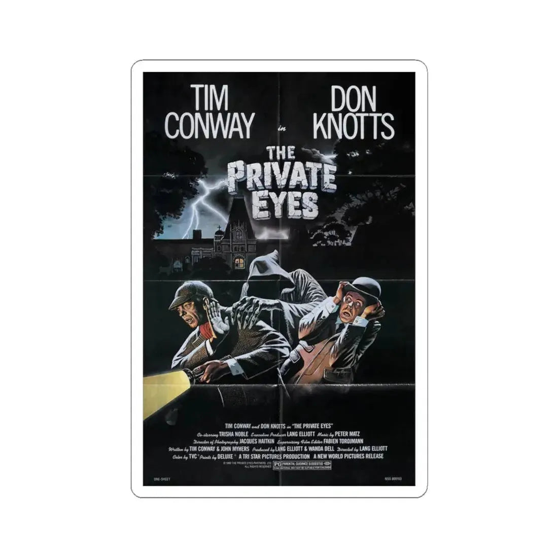 The Private Eyes 1981 Movie Poster - STICKER Vinyl Kiss-Cut Decal 4 Inch White - The Sticker Space
