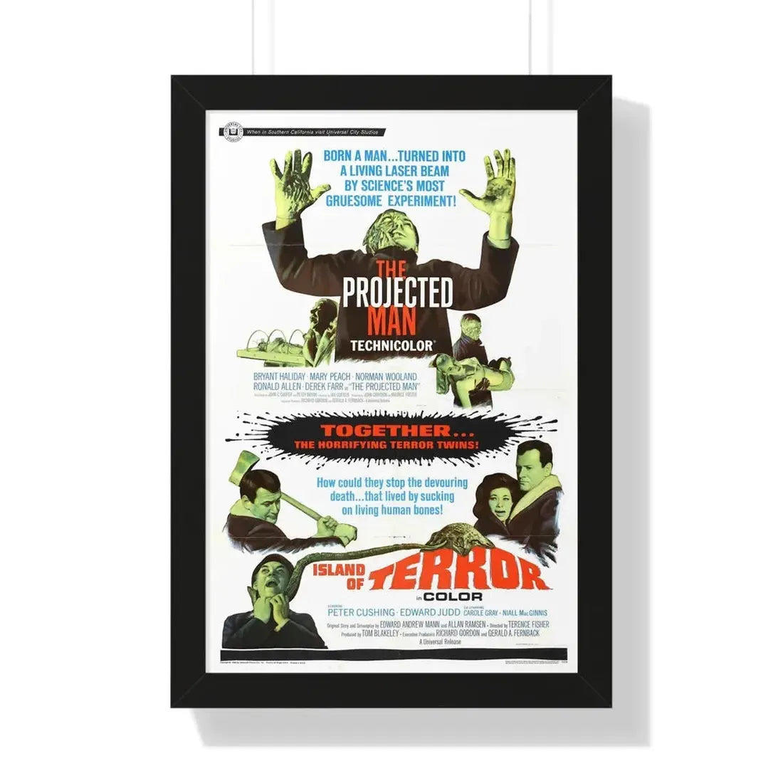 THE PROJECTED MAN + ISLAND OF TERROR 1966 - Framed Movie Poster 16″ x 24″ Black - The Sticker Space