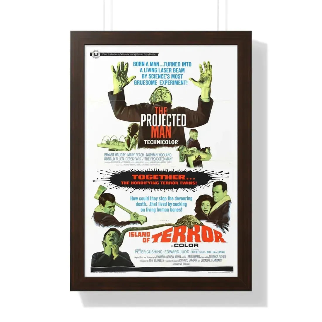 THE PROJECTED MAN + ISLAND OF TERROR 1966 - Framed Movie Poster 16″ x 24″ Walnut - The Sticker Space