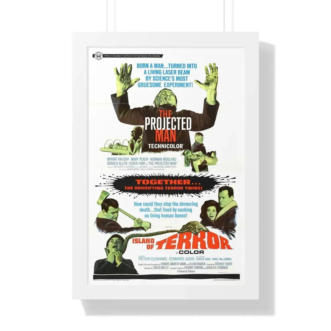 THE PROJECTED MAN + ISLAND OF TERROR 1966 - Framed Movie Poster 16″ x 24″ White - The Sticker Space