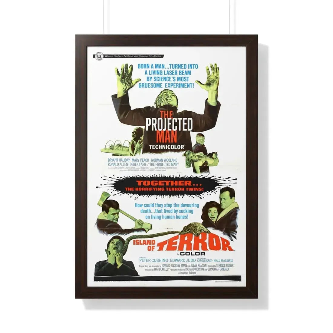 THE PROJECTED MAN + ISLAND OF TERROR 1966 - Framed Movie Poster 20" x 30" Walnut - The Sticker Space