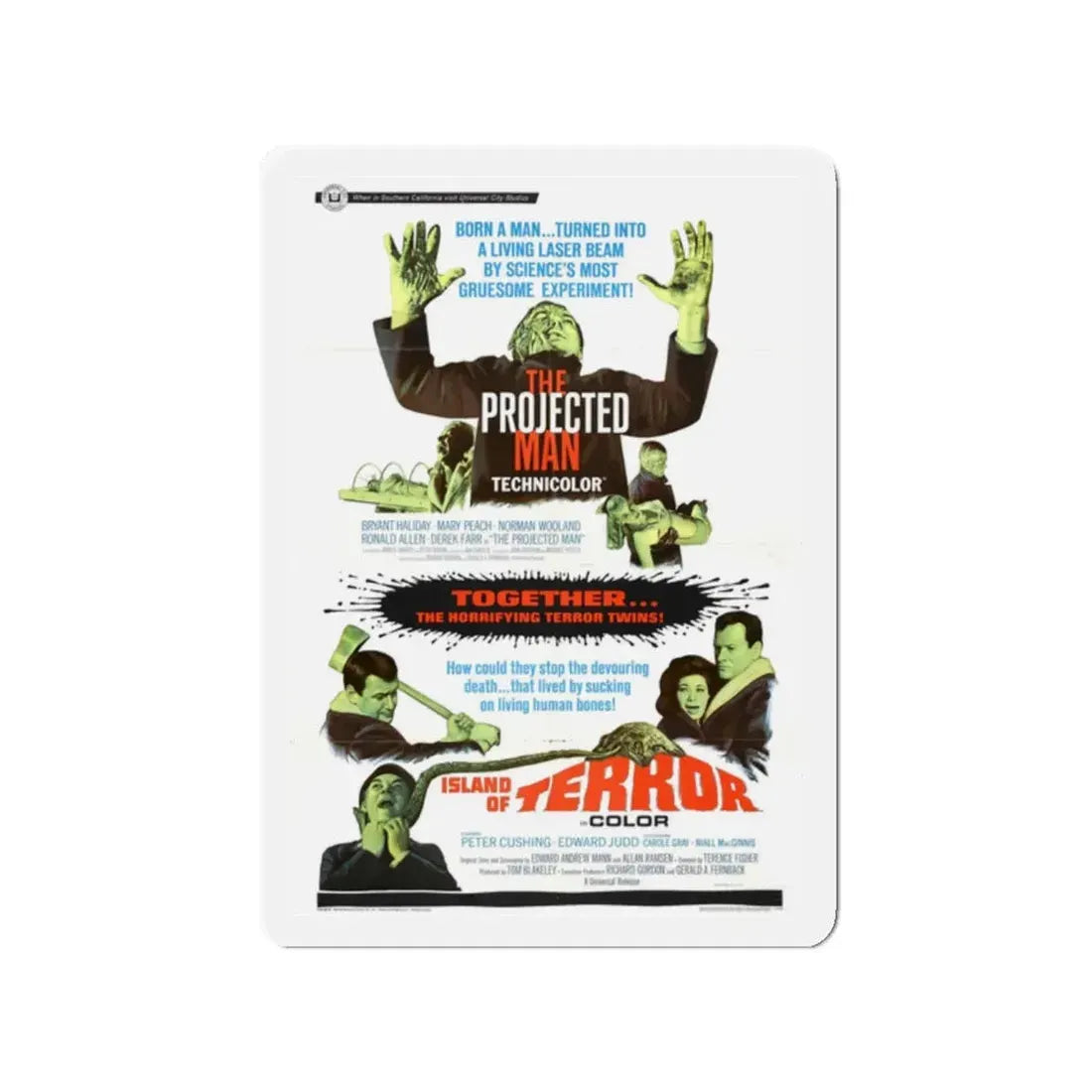 THE PROJECTED MAN + ISLAND OF TERROR 1966 Movie Poster - Refrigerator Magnet 2 Inch Die-Cut - The Sticker Space