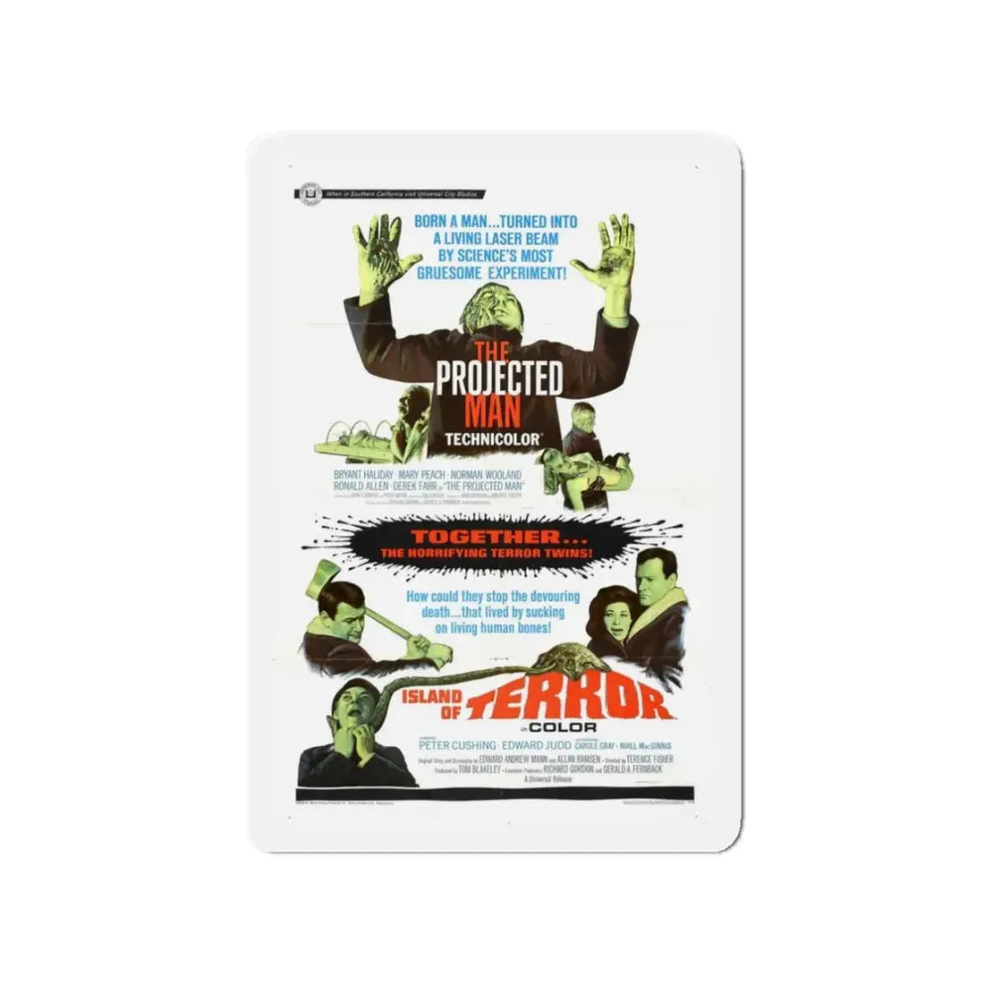 THE PROJECTED MAN + ISLAND OF TERROR 1966 Movie Poster - Refrigerator Magnet 3 Inch Die-Cut - The Sticker Space