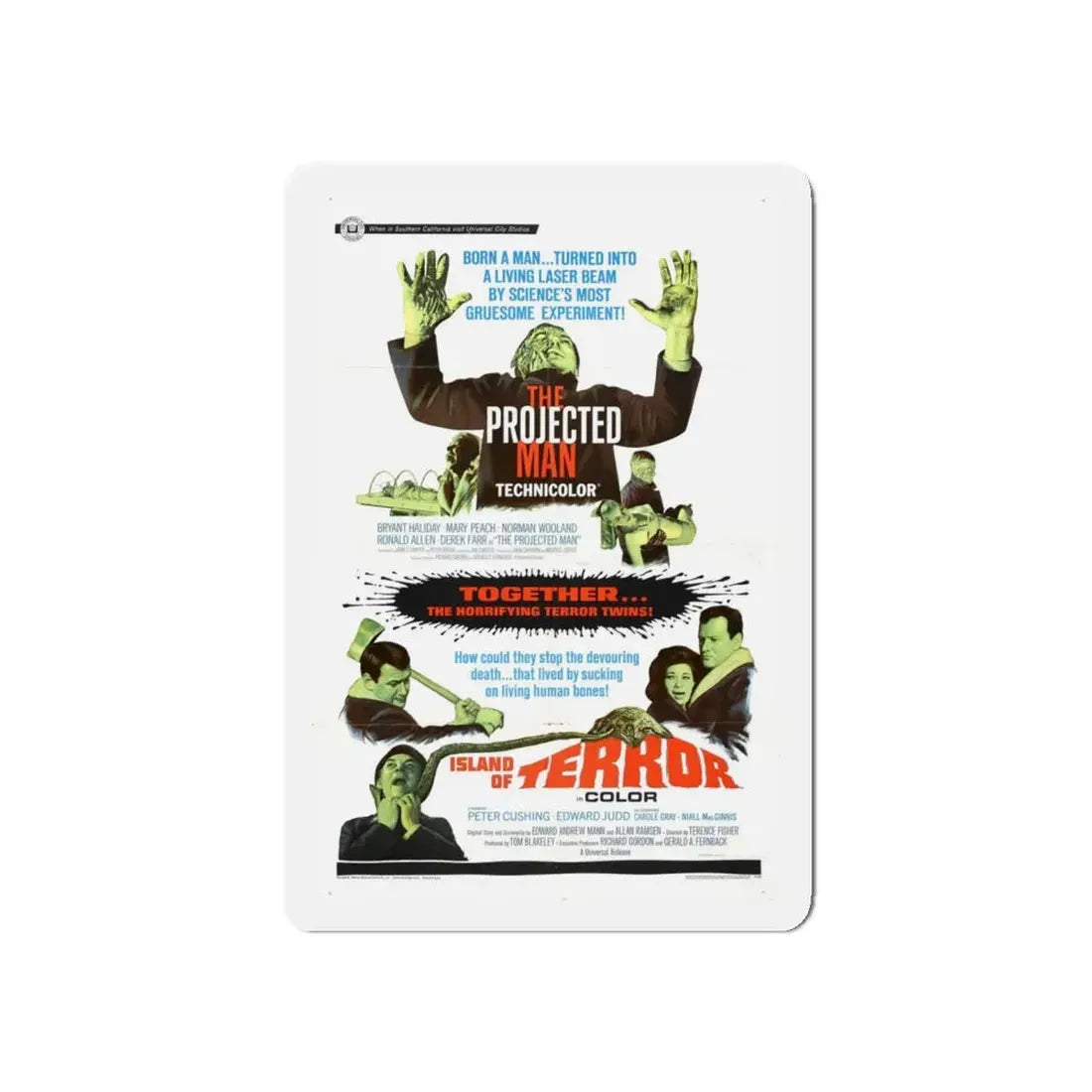 THE PROJECTED MAN + ISLAND OF TERROR 1966 Movie Poster - Refrigerator Magnet 5 Inch Die-Cut - The Sticker Space