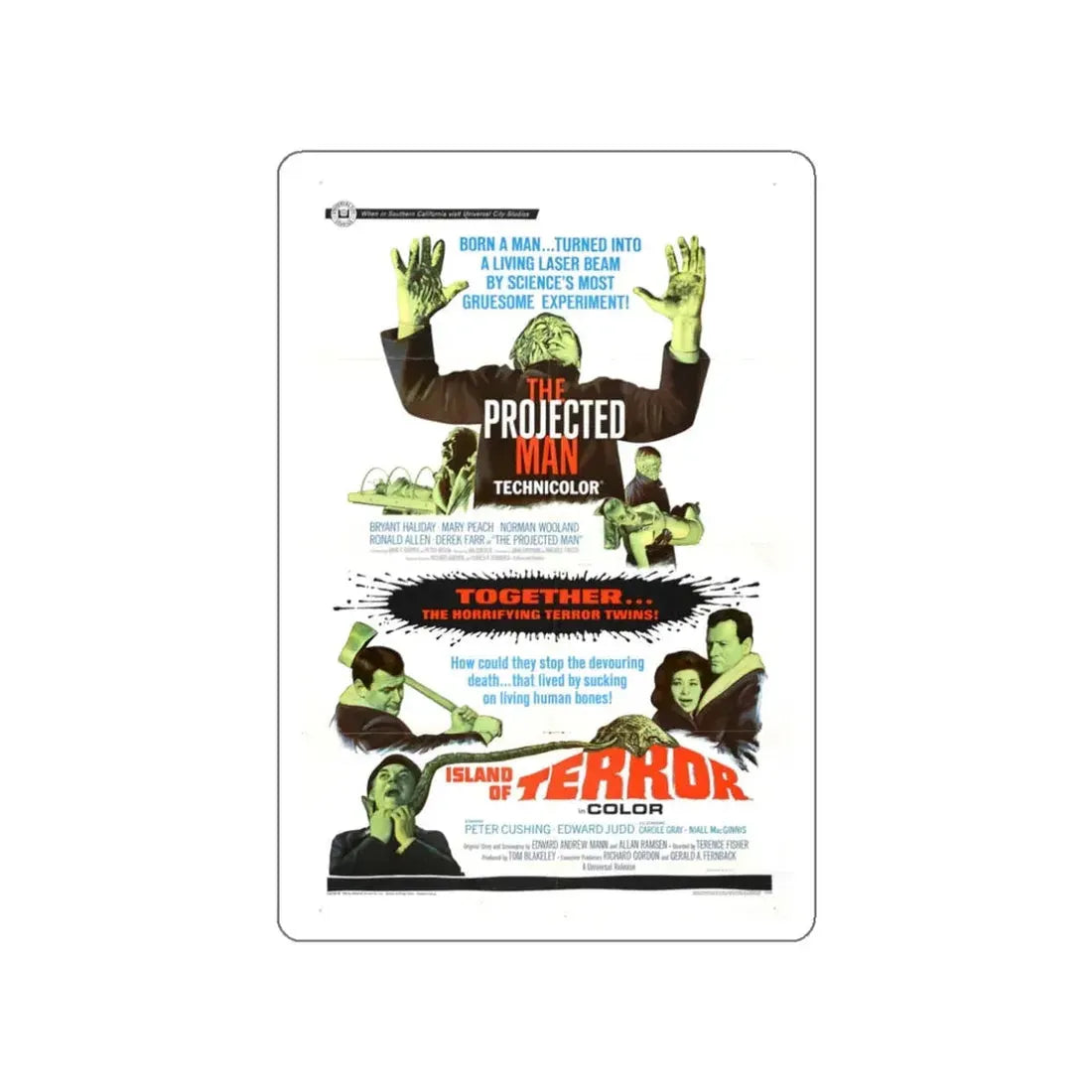 THE PROJECTED MAN + ISLAND OF TERROR 1966 Movie Poster STICKER Vinyl Die-Cut Decal 3 Inch - The Sticker Space