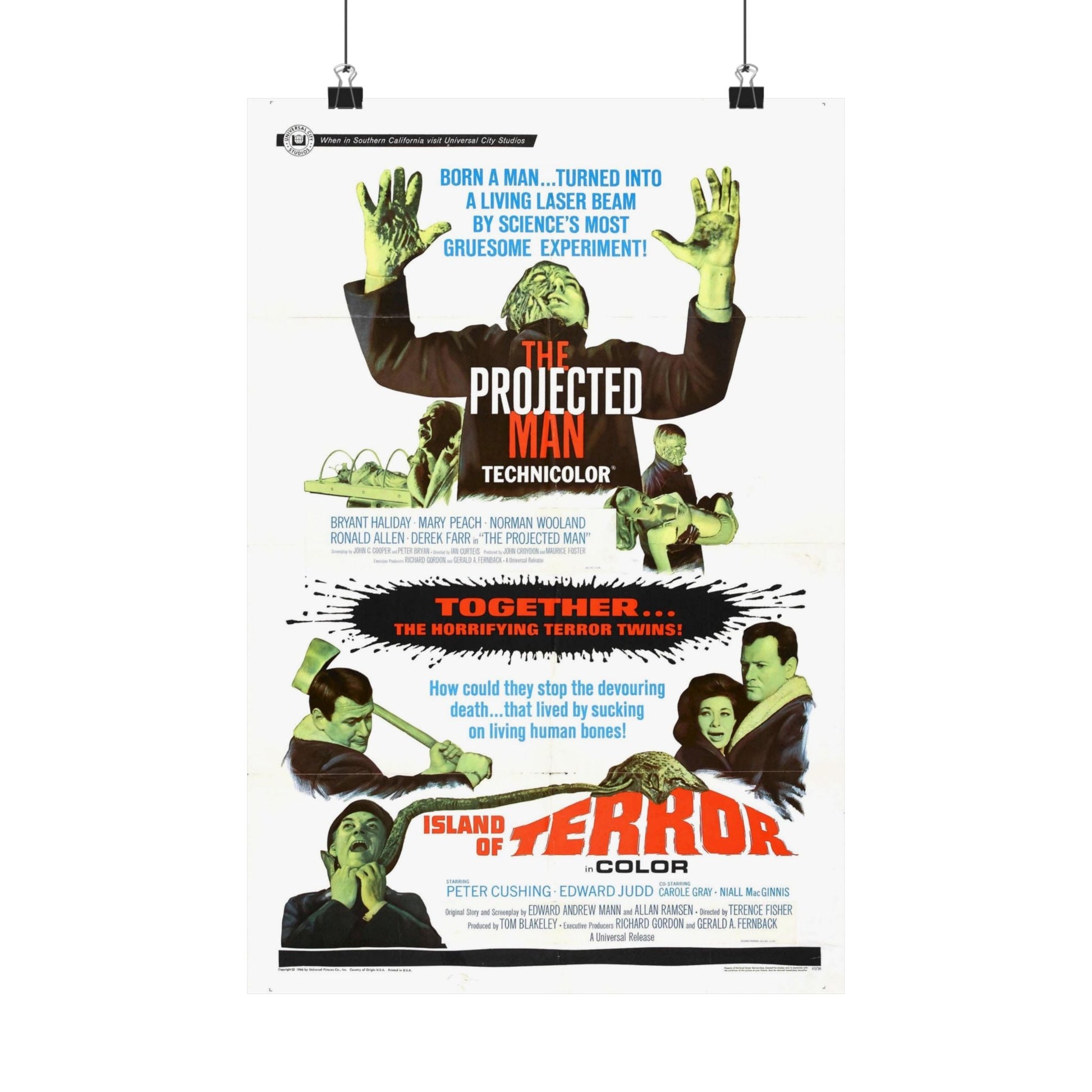 THE PROJECTED MAN + ISLAND OF TERROR 1966 - Paper Movie Poster-12″ x 18″-The Sticker Space