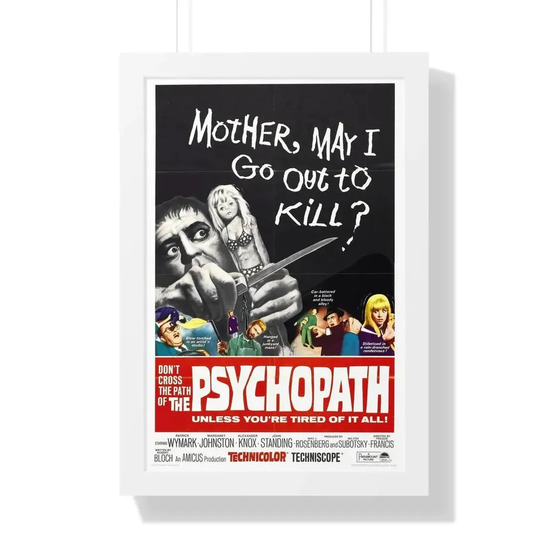 THE PSYCHOPATH 1966 - Framed Movie Poster 16″ x 24″ White - The Sticker Space