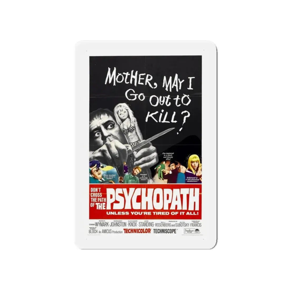 THE PSYCHOPATH 1966 Movie Poster - Refrigerator Magnet 4 Inch Die-Cut - The Sticker Space