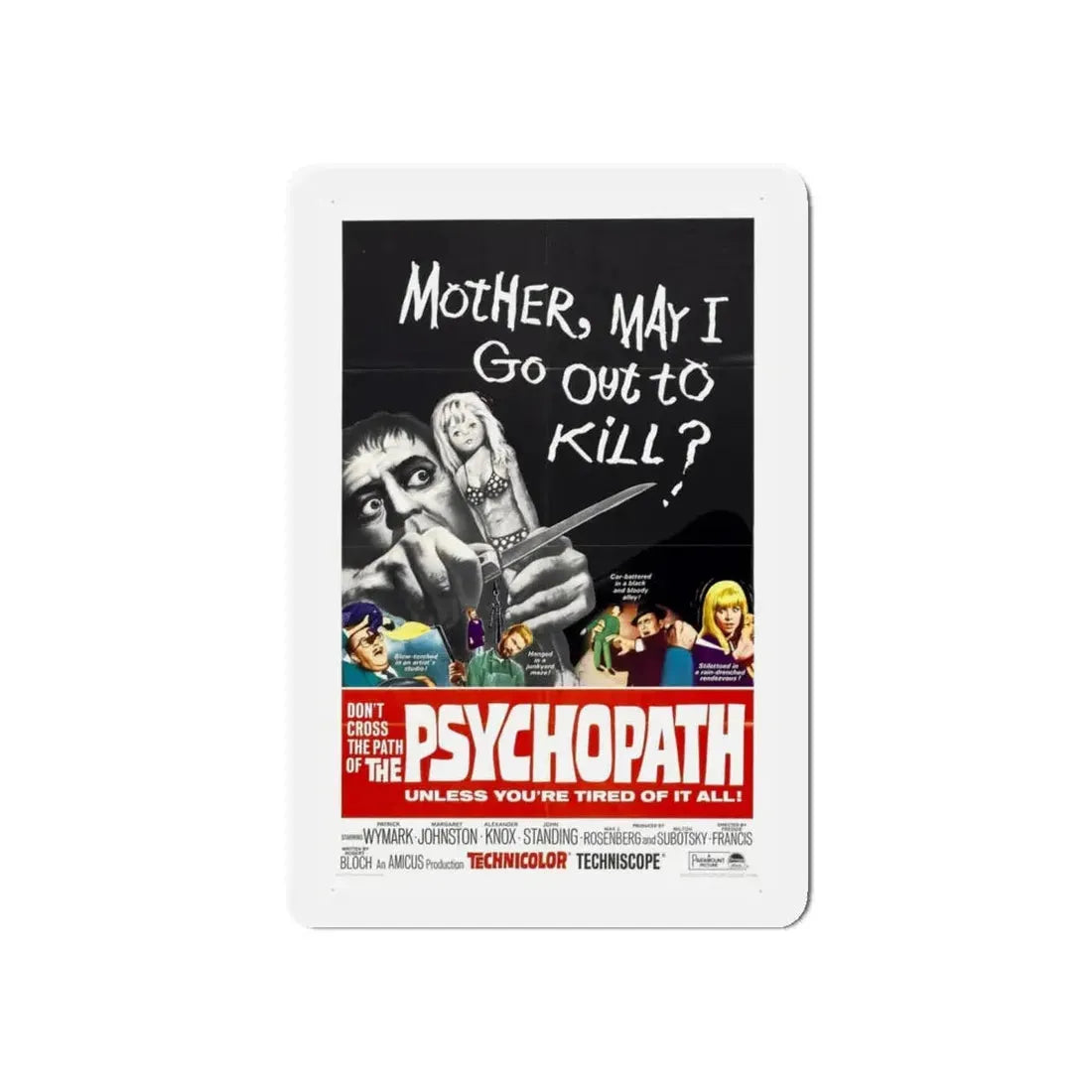 THE PSYCHOPATH 1966 Movie Poster - Refrigerator Magnet 6 Inch Die-Cut - The Sticker Space