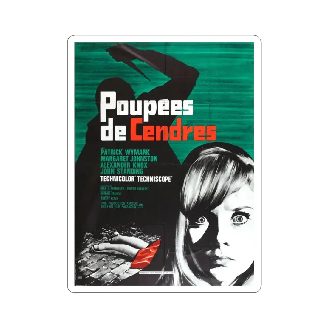 THE PSYCHOPATH (FRENCH) 1966 Movie Poster - STICKER Vinyl Kiss-Cut Decal 3 Inch White - The Sticker Space