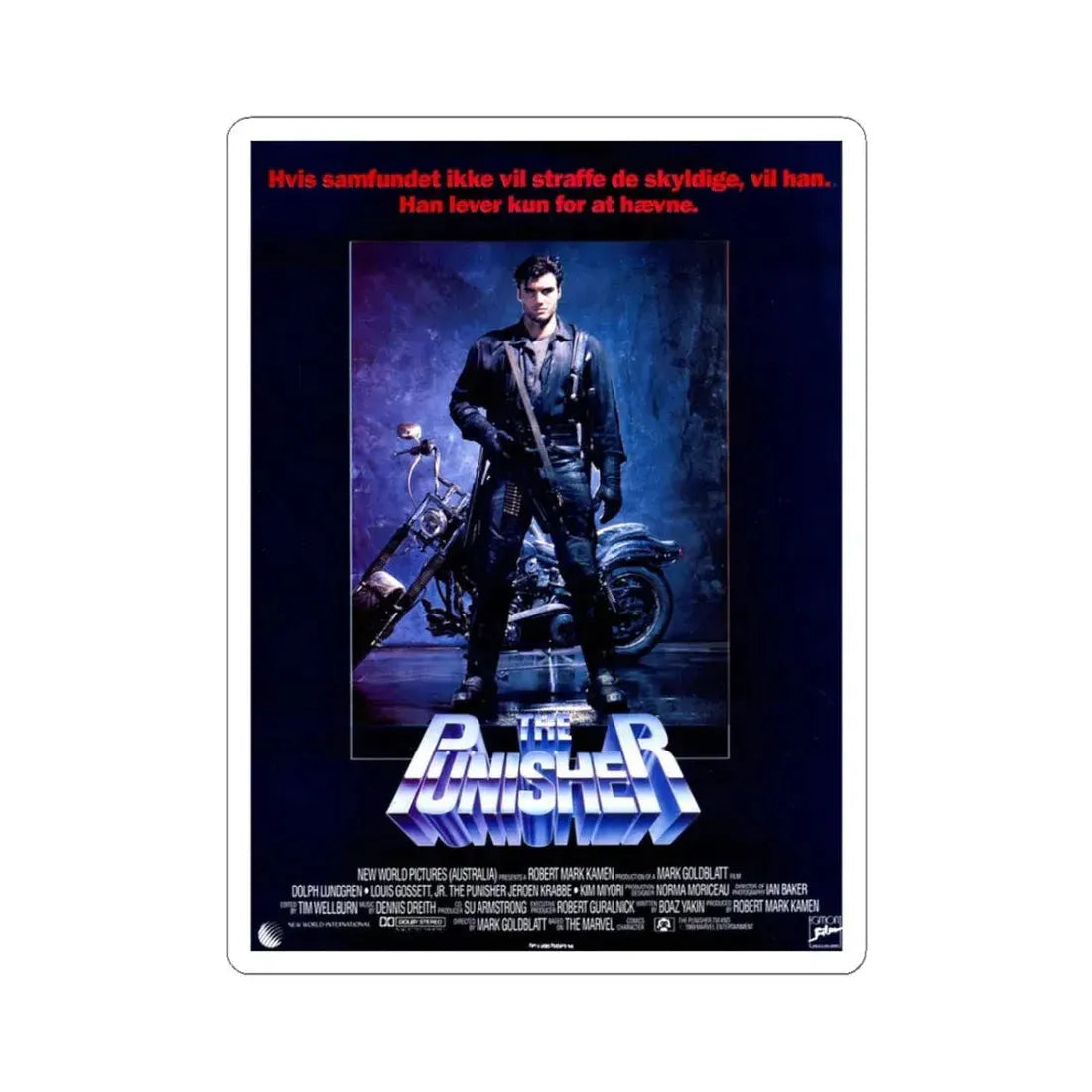 THE PUNISHER (DANISH) 1989 Movie Poster - STICKER Vinyl Kiss-Cut Decal 3 Inch White - The Sticker Space