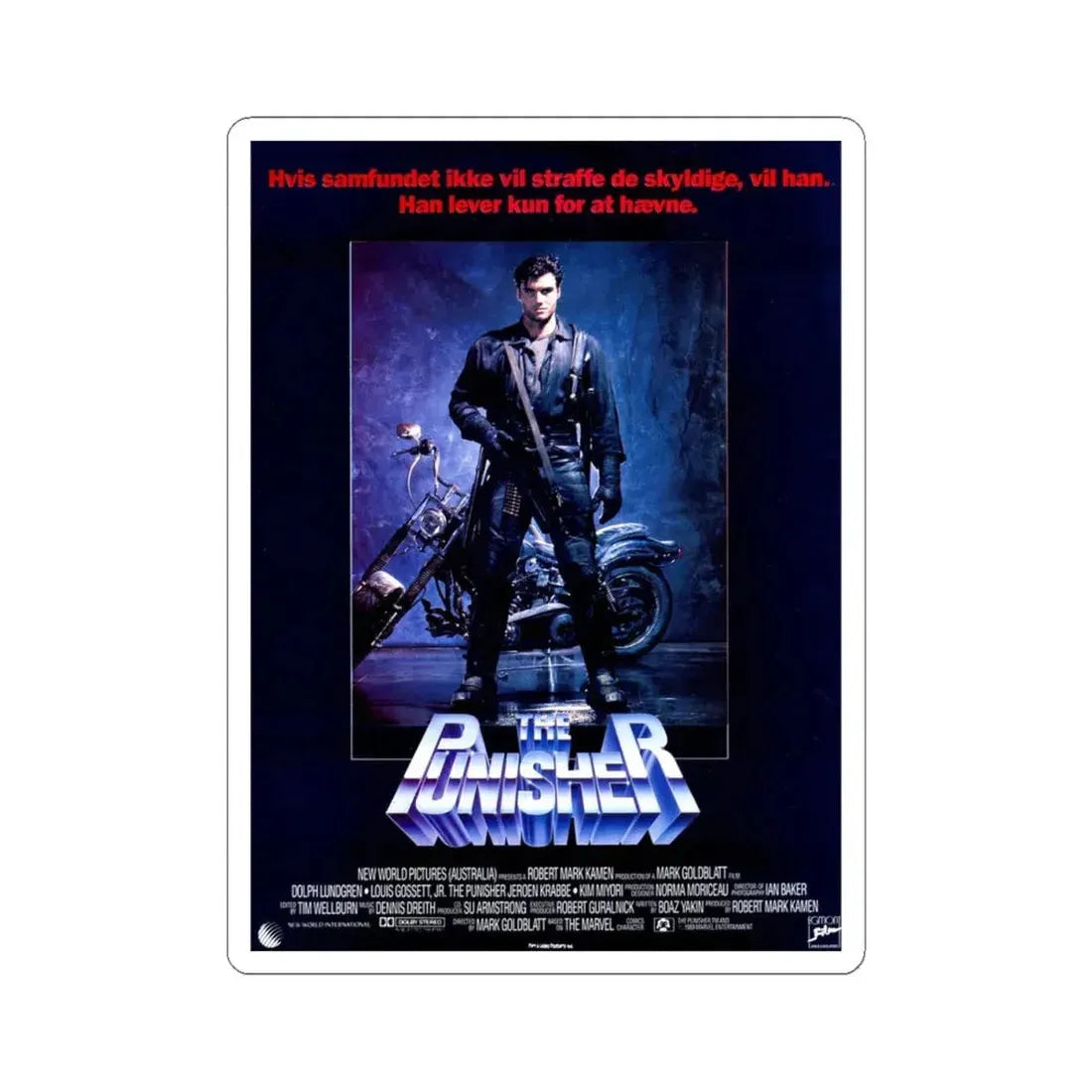 THE PUNISHER (DANISH) 1989 Movie Poster - STICKER Vinyl Kiss-Cut Decal 4 Inch White - The Sticker Space