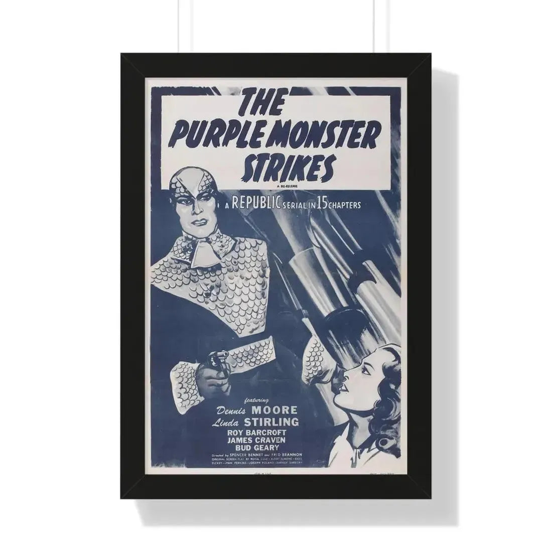 THE PURPLE MONSTER STRIKES 1945 - Framed Movie Poster 16″ x 24″ Black - The Sticker Space