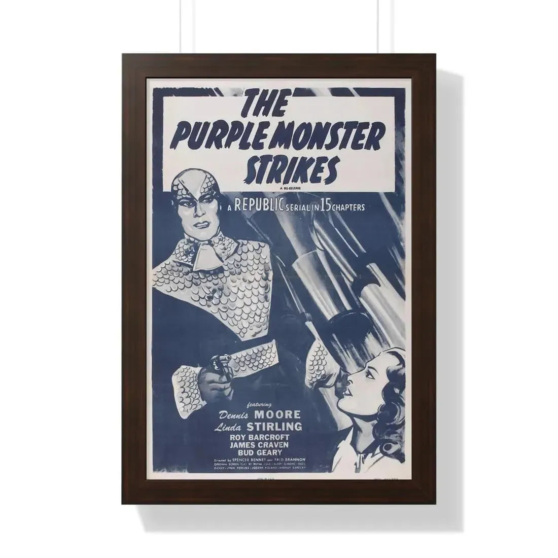 THE PURPLE MONSTER STRIKES 1945 - Framed Movie Poster 16″ x 24″ Walnut - The Sticker Space