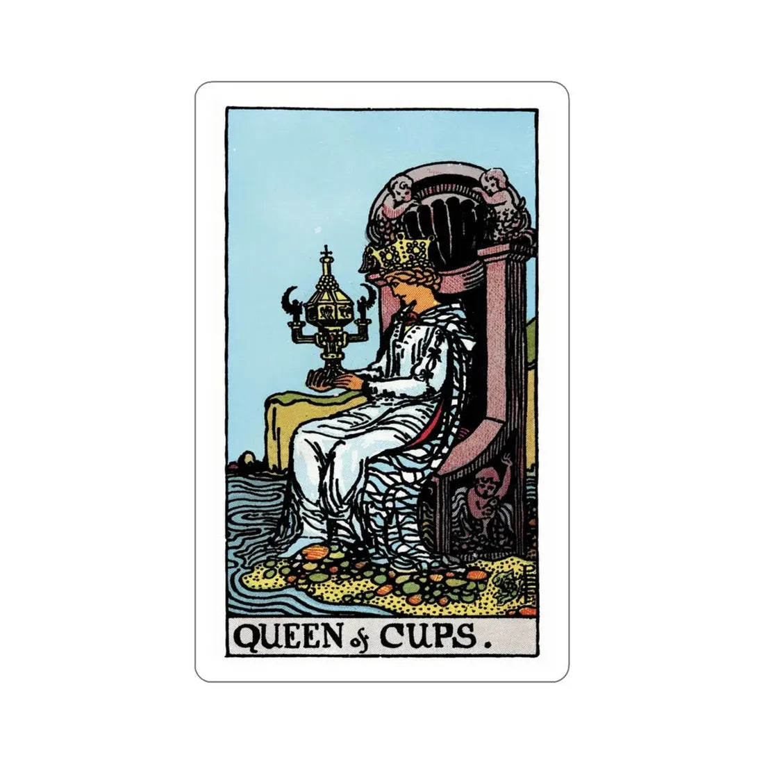 The Queen of Cups (Rider Waite Tarot Deck) STICKER Vinyl Die-Cut Decal 4 Inch - The Sticker Space