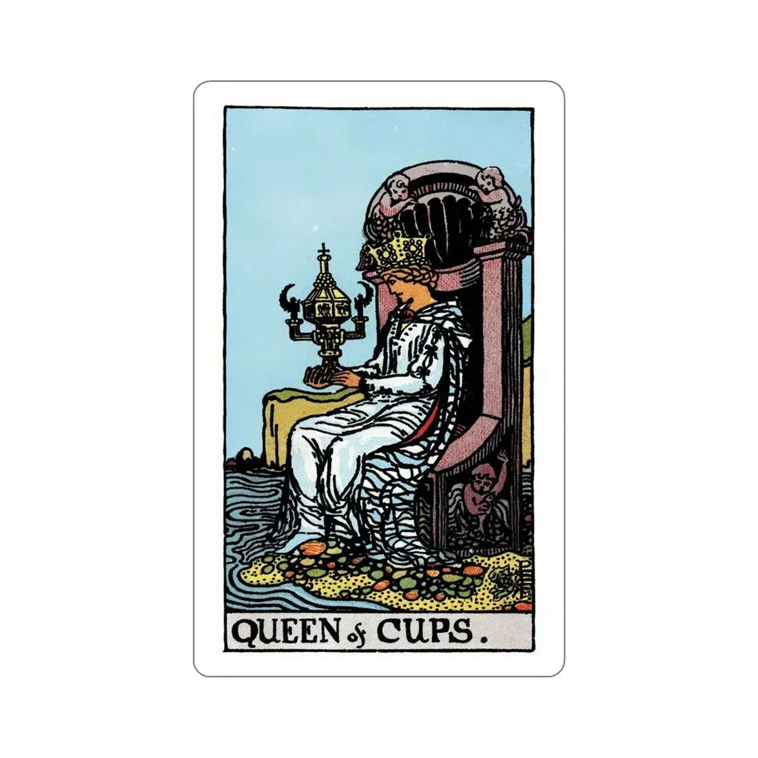 The Queen of Cups (Rider Waite Tarot Deck) STICKER Vinyl Die-Cut Decal 5 Inch - The Sticker Space