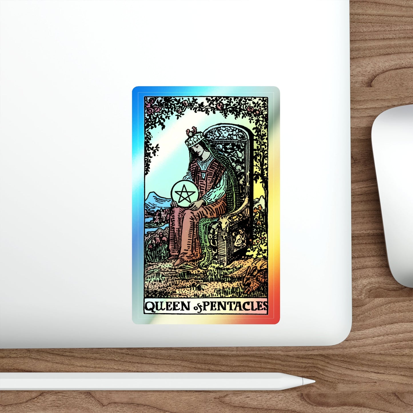 The Queen of Pentacles (Tarot Card) Holographic STICKER Die-Cut Vinyl Decal-The Sticker Space