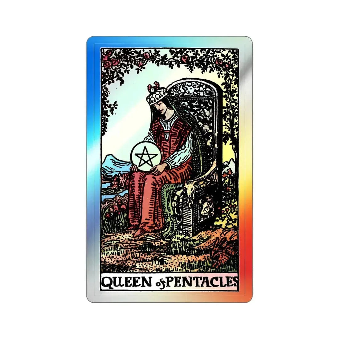 The Queen of Pentacles (Tarot Card) Holographic STICKER Die-Cut Vinyl Decal 3 Inch Holographic - The Sticker Space