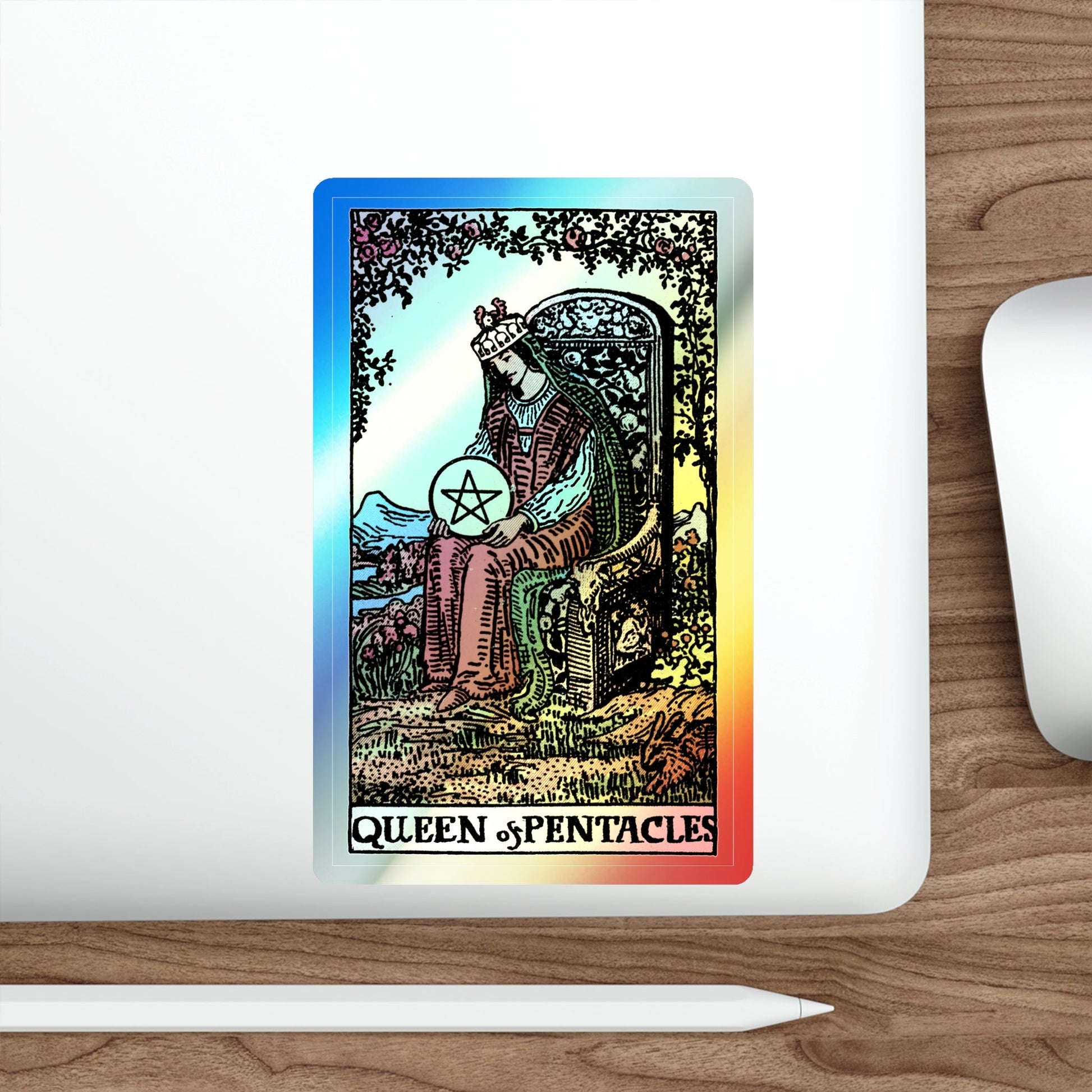 The Queen of Pentacles (Tarot Card) Holographic STICKER Die-Cut Vinyl Decal-The Sticker Space