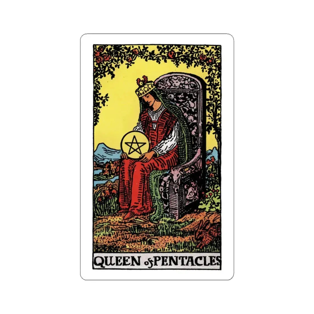 The Queen of Pentacles (Tarot Card) STICKER Vinyl Kiss-Cut Decal 3 Inch White - The Sticker Space