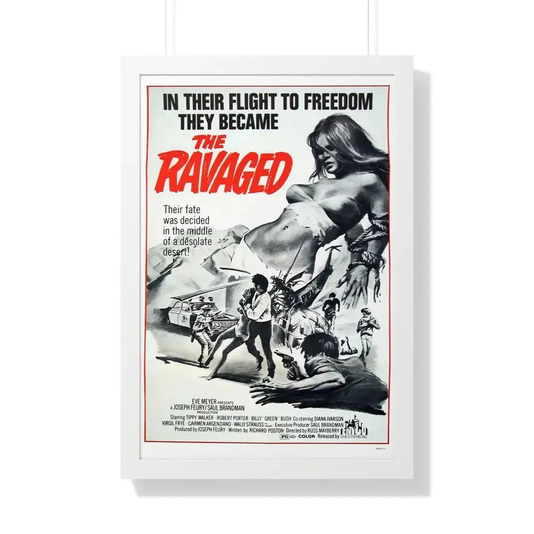 THE RAVAGED 1971 - Framed Movie Poster 20" x 30" White - The Sticker Space