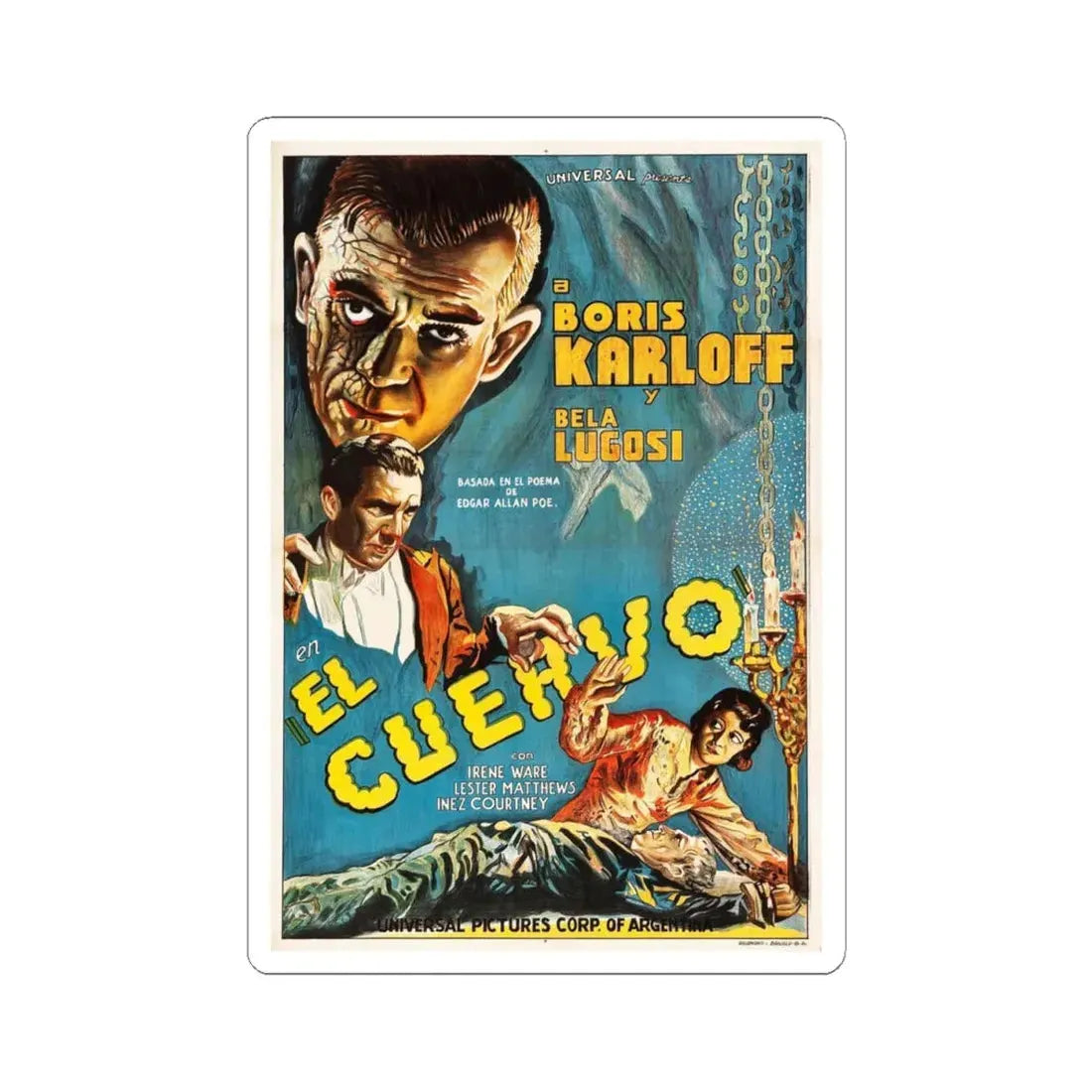 THE RAVEN (ARGENTINA) 1935 Movie Poster - STICKER Vinyl Kiss-Cut Decal 4 Inch White - The Sticker Space