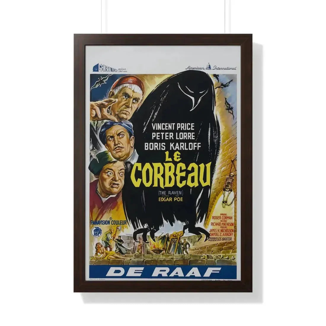 THE RAVEN (BELGIAN) 1963 - Framed Movie Poster 20" x 30" Walnut - The Sticker Space
