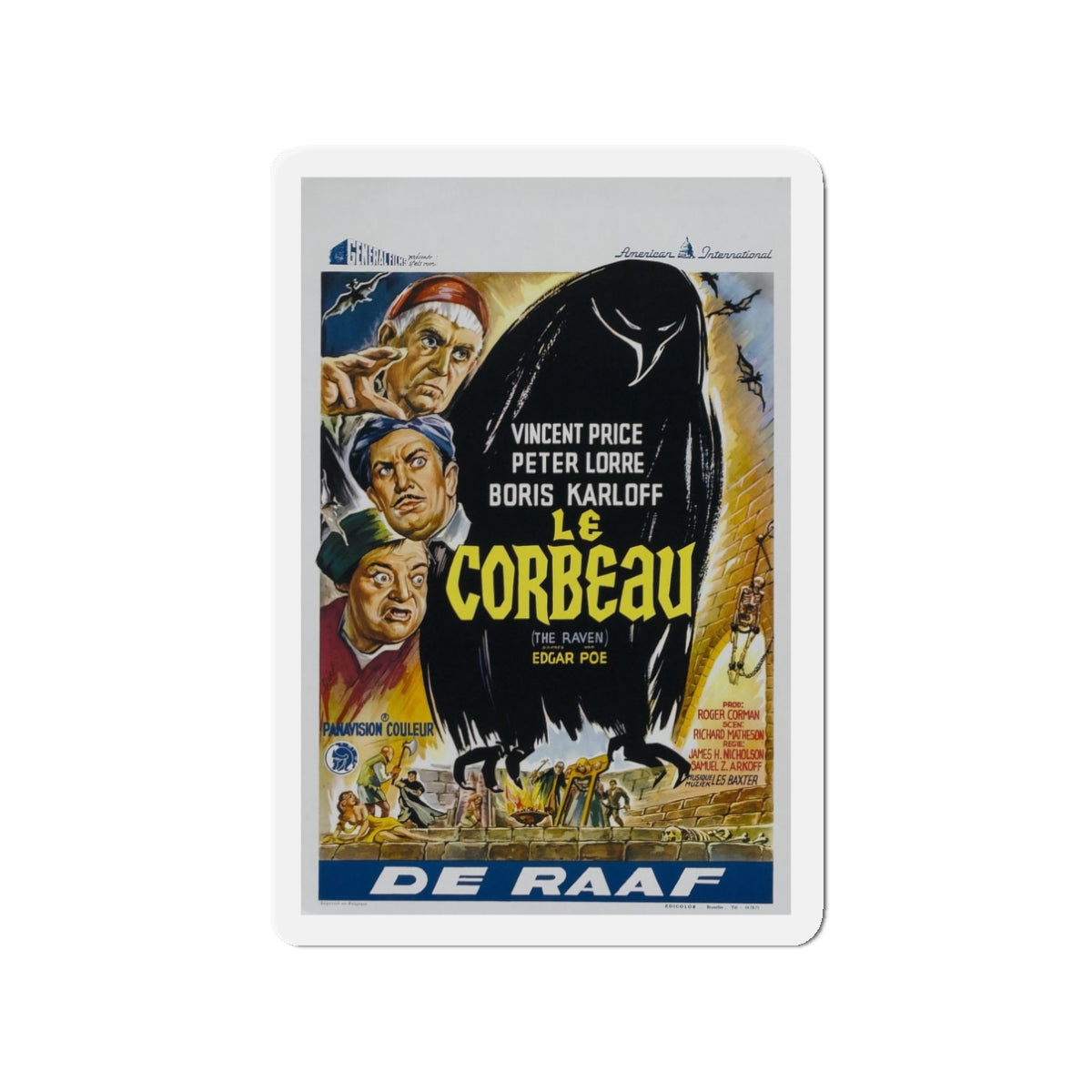 THE RAVEN (BELGIAN) 1963 Movie Poster - Refrigerator Magnet-3 Inch-Die-Cut-The Sticker Space