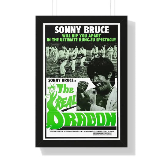 THE REAL DRAGON (FURY OF THE BLACK BELT) 1975 - Framed Movie Poster 16″ x 24″ Black - The Sticker Space