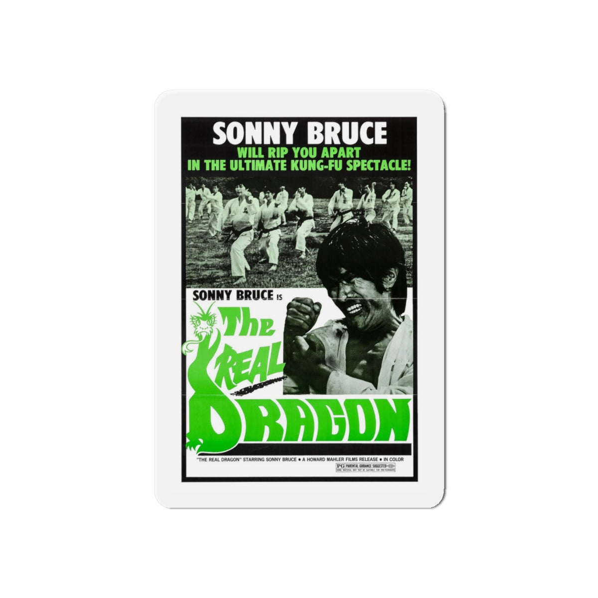 THE REAL DRAGON (FURY OF THE BLACK BELT) 1975 Movie Poster - Refrigerator Magnet-6 × 6"-Die-Cut-The Sticker Space