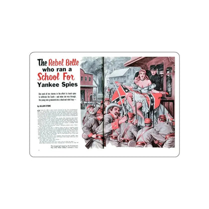 The Rebel Belle who ran a School For Yankee Spies, Man's Life, February 1960 (Magazine Illustration) STICKER Vinyl Die-Cut Decal White Die-Cut 3 Inch - The Sticker Space