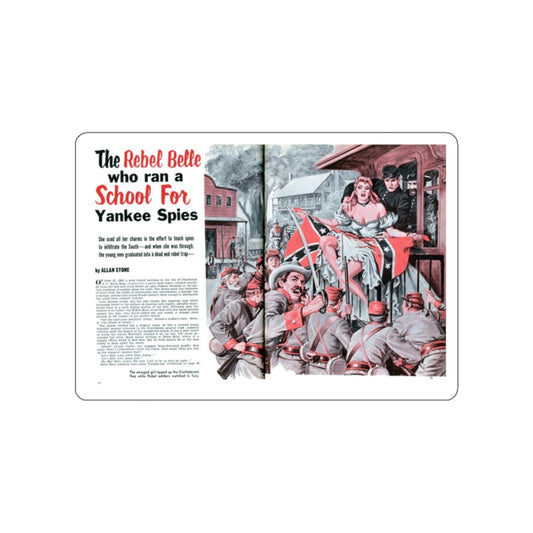 The Rebel Belle who ran a School For Yankee Spies, Man's Life, February 1960 (Magazine Illustration) STICKER Vinyl Die-Cut Decal-White-The Sticker Space