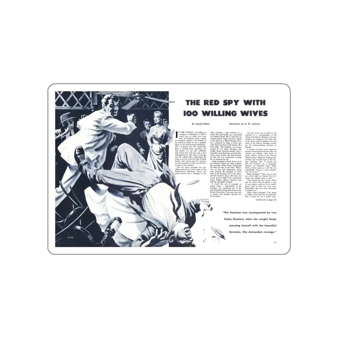 The Red Spy with 100 Willing Wives, Cavalcade magazine, September 1959 (Magazine Illustration) STICKER Vinyl Die-Cut Decal White Die-Cut 4 Inch - The Sticker Space