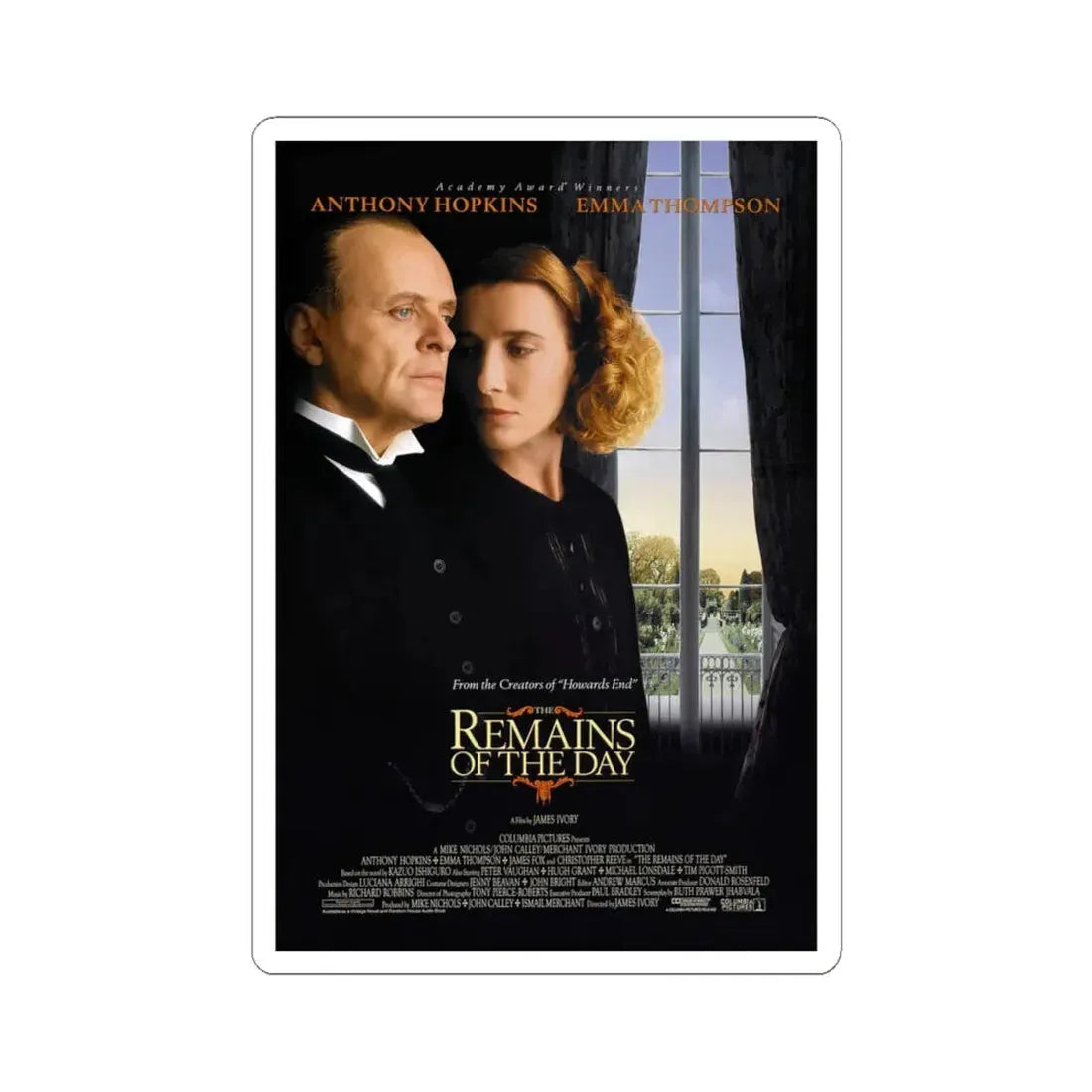 The Remains of the Day 1993 Movie Poster - STICKER Vinyl Kiss-Cut Decal 4 Inch White - The Sticker Space