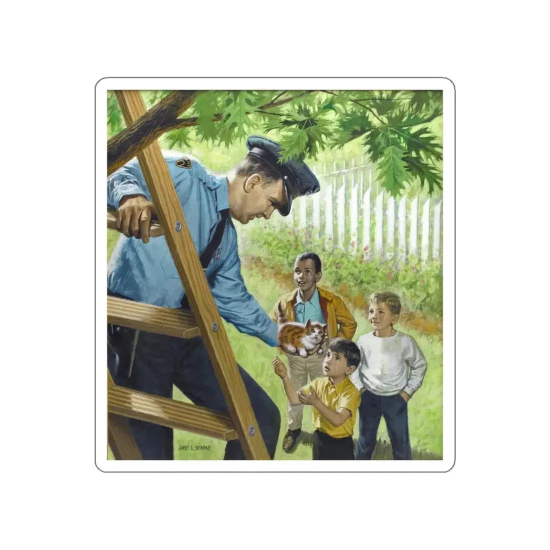 The Rescued Kitten (Magazine Illustration) STICKER Vinyl Die-Cut Decal White Die-Cut 3 Inch - The Sticker Space