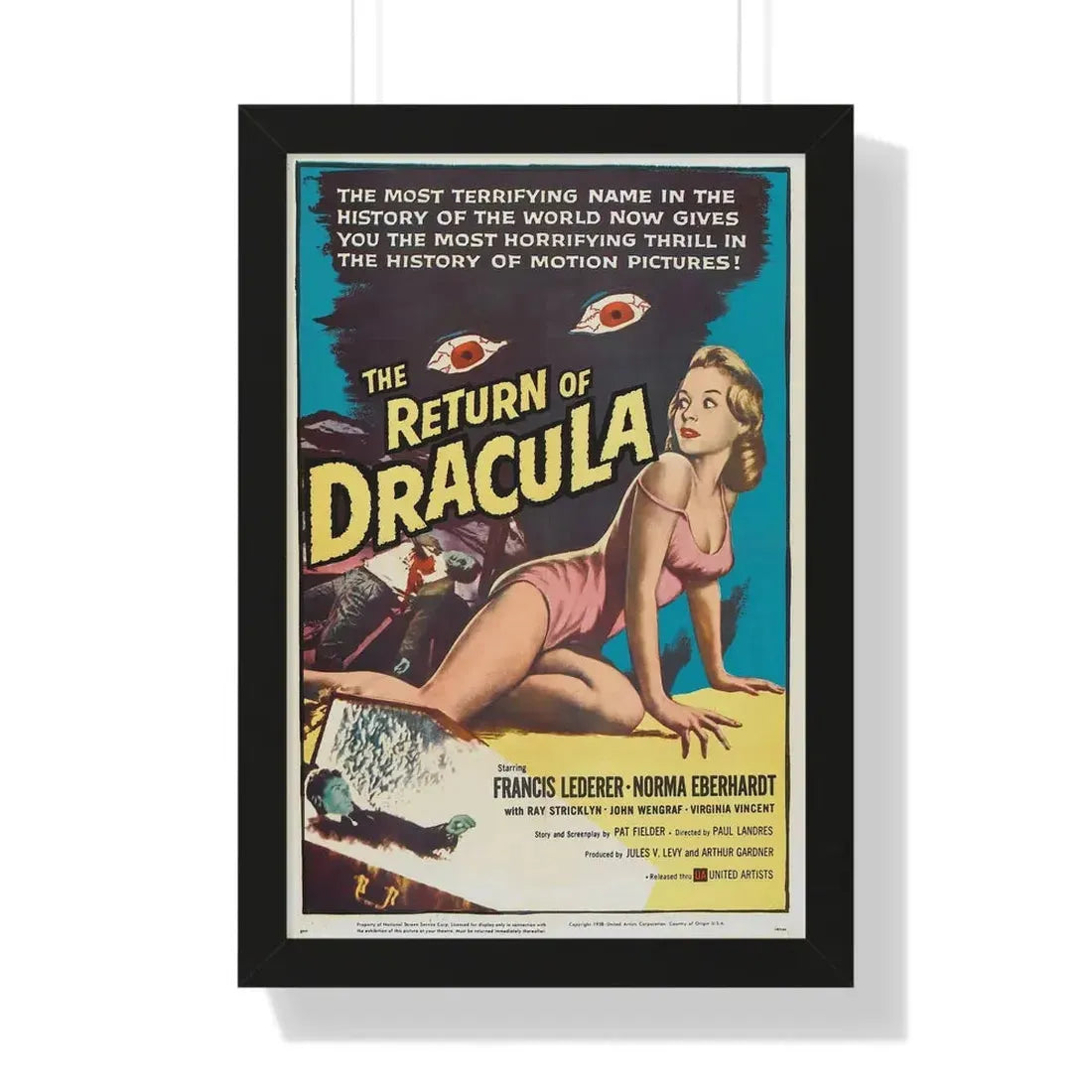 THE RETURN OF DRACULA 1958 - Framed Movie Poster 16″ x 24″ Black - The Sticker Space