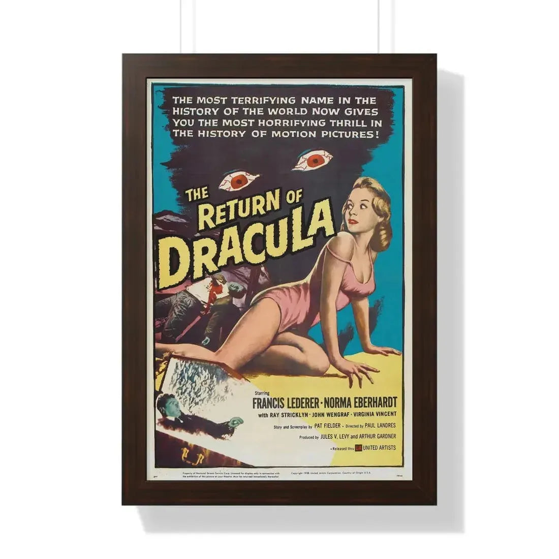 THE RETURN OF DRACULA 1958 - Framed Movie Poster 16″ x 24″ Walnut - The Sticker Space