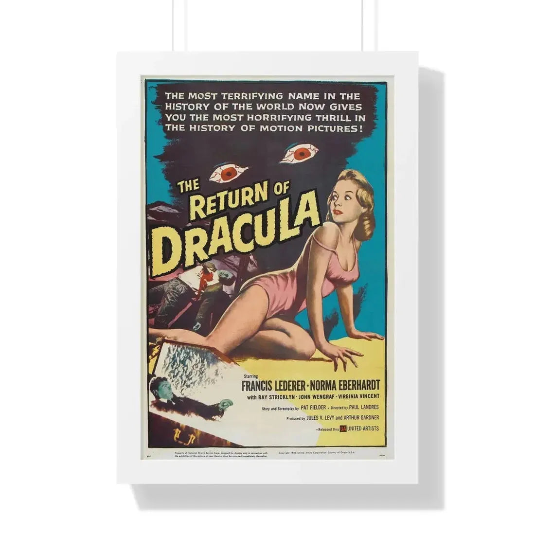 THE RETURN OF DRACULA 1958 - Framed Movie Poster 16″ x 24″ White - The Sticker Space