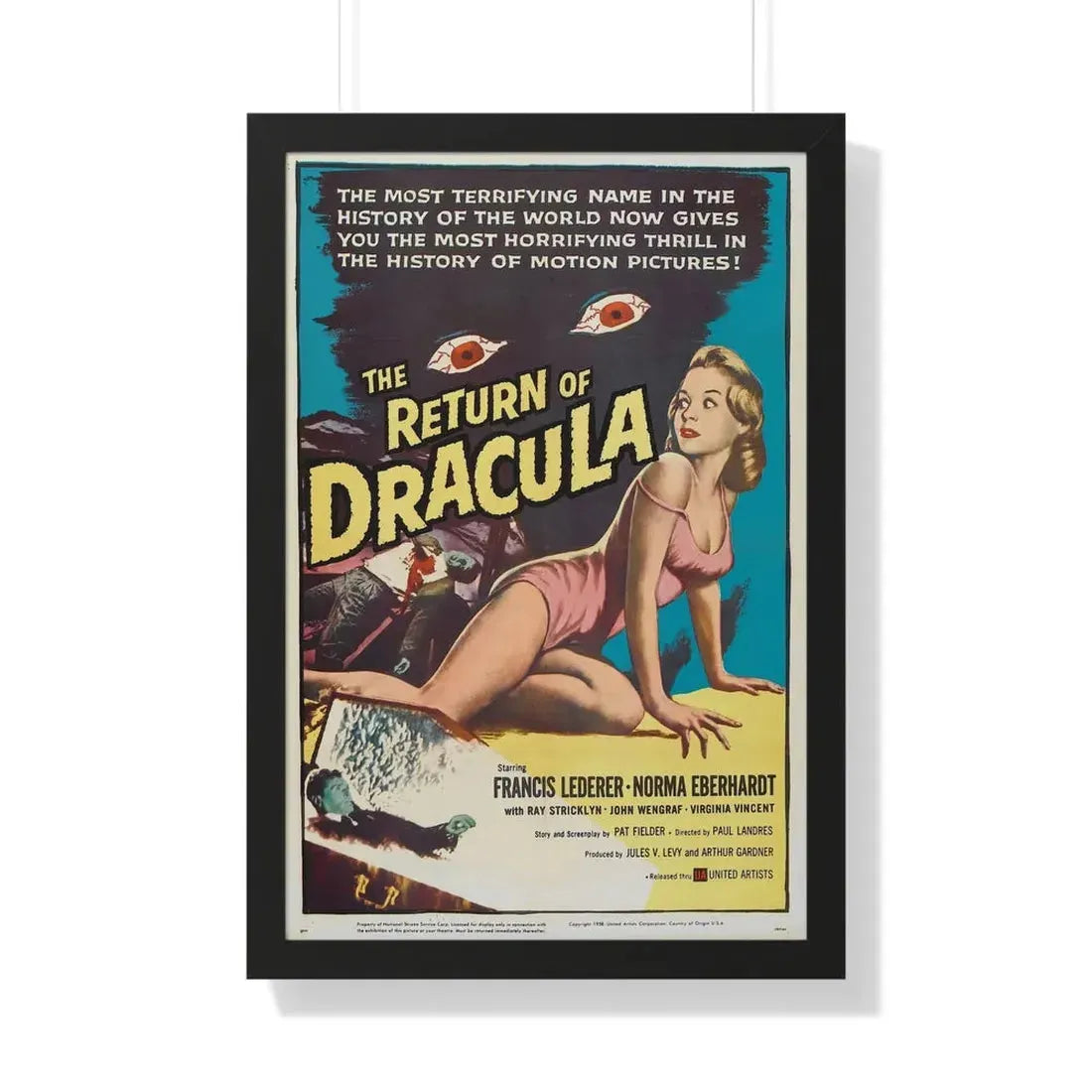 THE RETURN OF DRACULA 1958 - Framed Movie Poster 20" x 30" Black - The Sticker Space