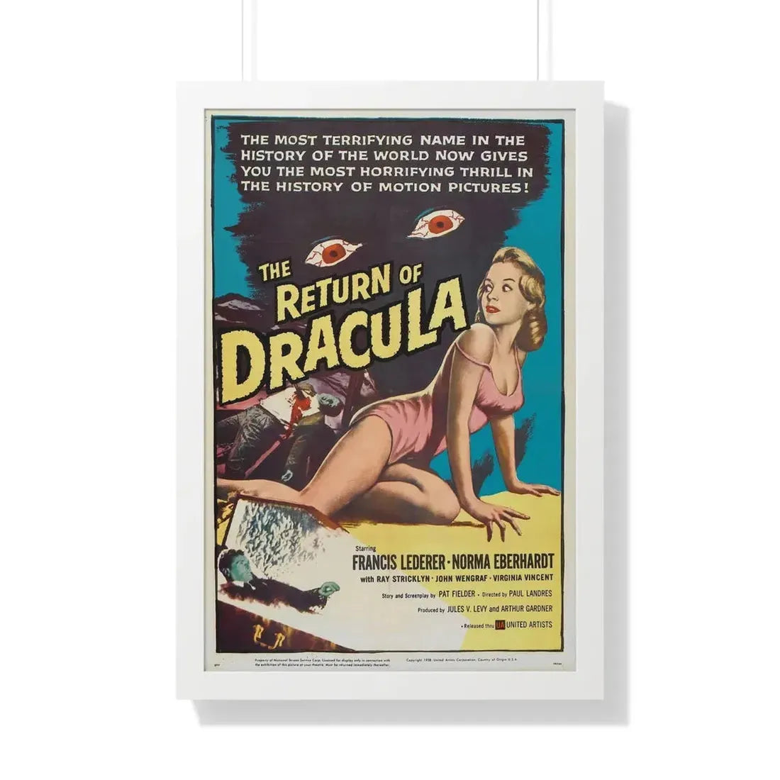 THE RETURN OF DRACULA 1958 - Framed Movie Poster 20" x 30" White - The Sticker Space