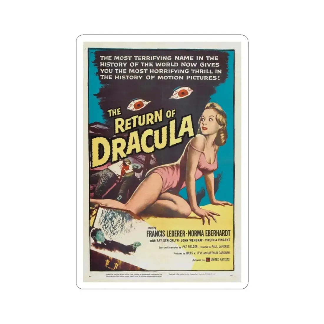THE RETURN OF DRACULA 1958 Movie Poster - STICKER Vinyl Kiss-Cut Decal 3 Inch White - The Sticker Space