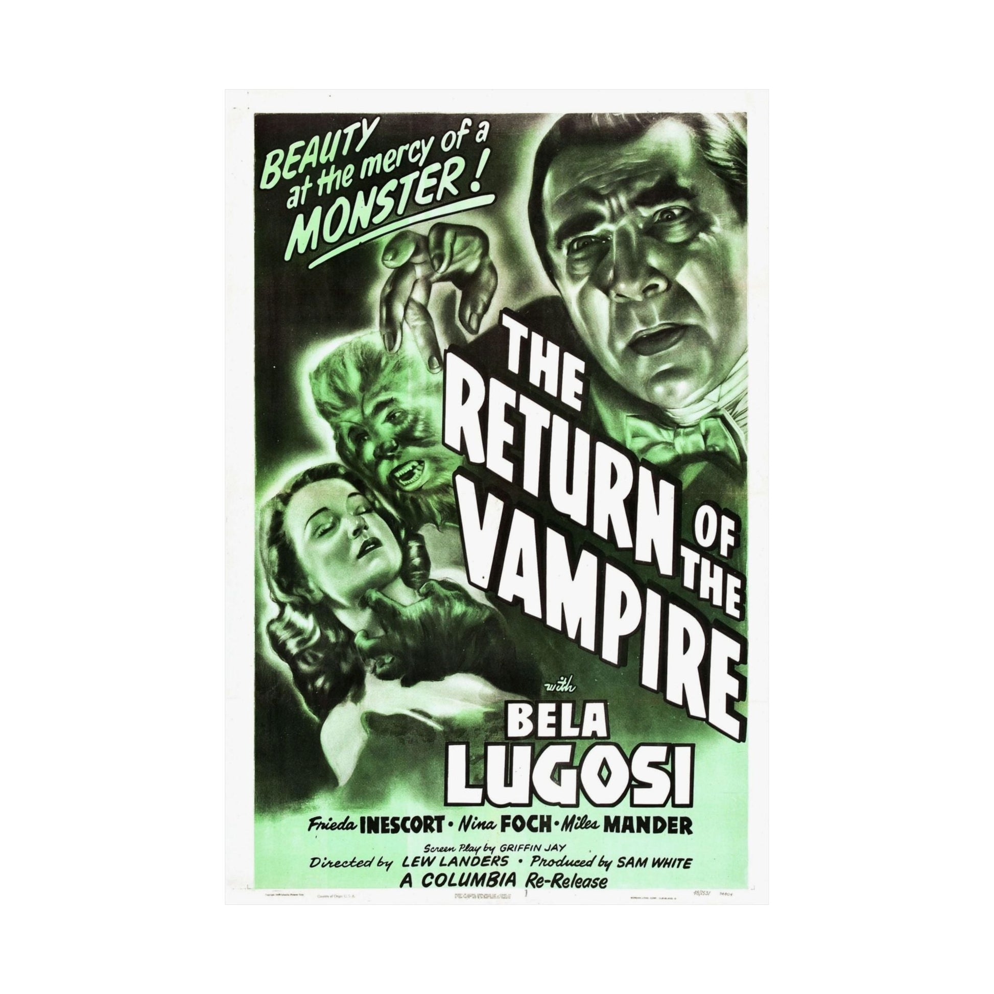 THE RETURN OF THE VAMPIRE (2) 1943 - Paper Movie Poster-The Sticker Space