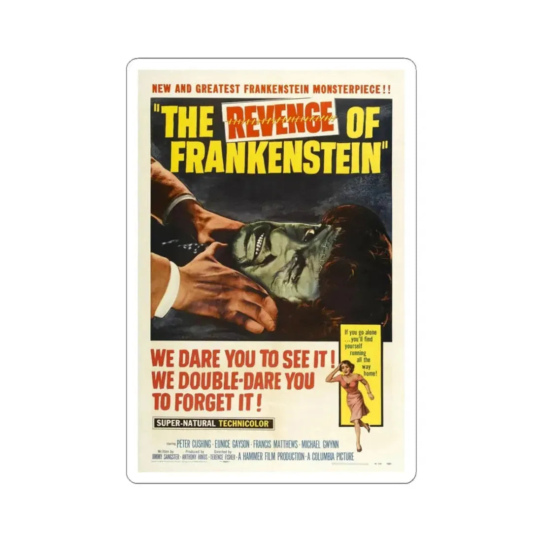 THE REVENGE OF FRANKENSTEIN 1958 Movie Poster - STICKER Vinyl Kiss-Cut Decal 3 Inch White - The Sticker Space