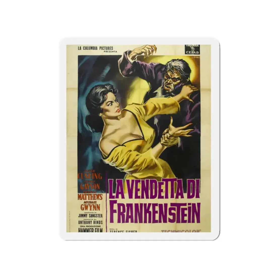 THE REVENGE OF FRANKENSTEIN (ITALIAN) 1958 Movie Poster - Refrigerator Magnet 2 Inch Die-Cut - The Sticker Space