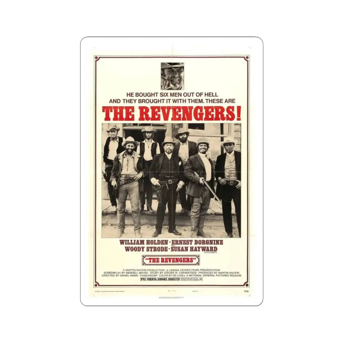 The Revengers 1972 Movie Poster - STICKER Vinyl Kiss-Cut Decal 3 Inch White - The Sticker Space