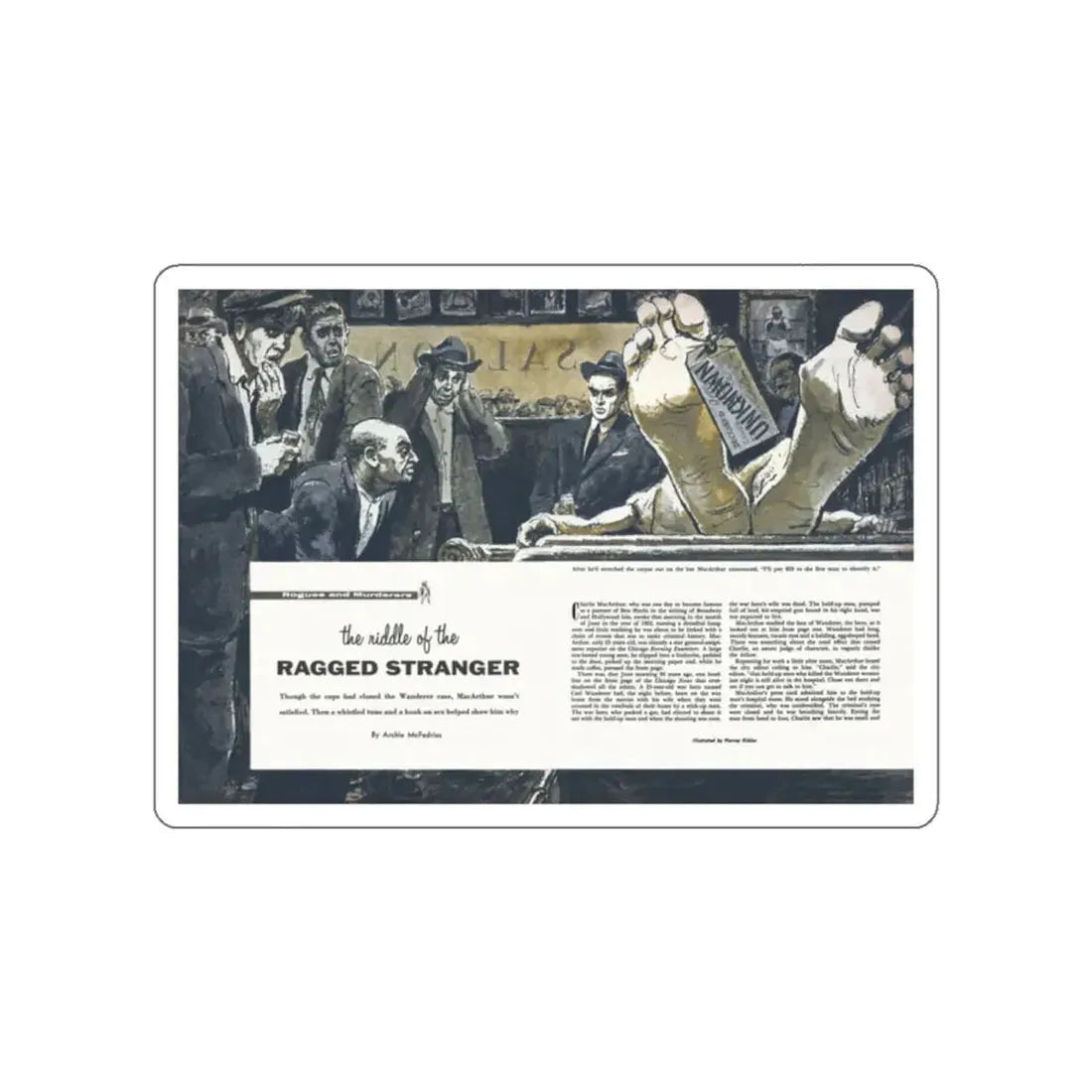 The Riddle of the Ragged Stranger, Cavalier, May 1958 (Magazine Illustration) STICKER Vinyl Die-Cut Decal White Die-Cut 2 Inch - The Sticker Space
