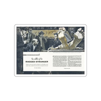 The Riddle of the Ragged Stranger, Cavalier, May 1958 (Magazine Illustration) STICKER Vinyl Die-Cut Decal White Die-Cut 3 Inch - The Sticker Space