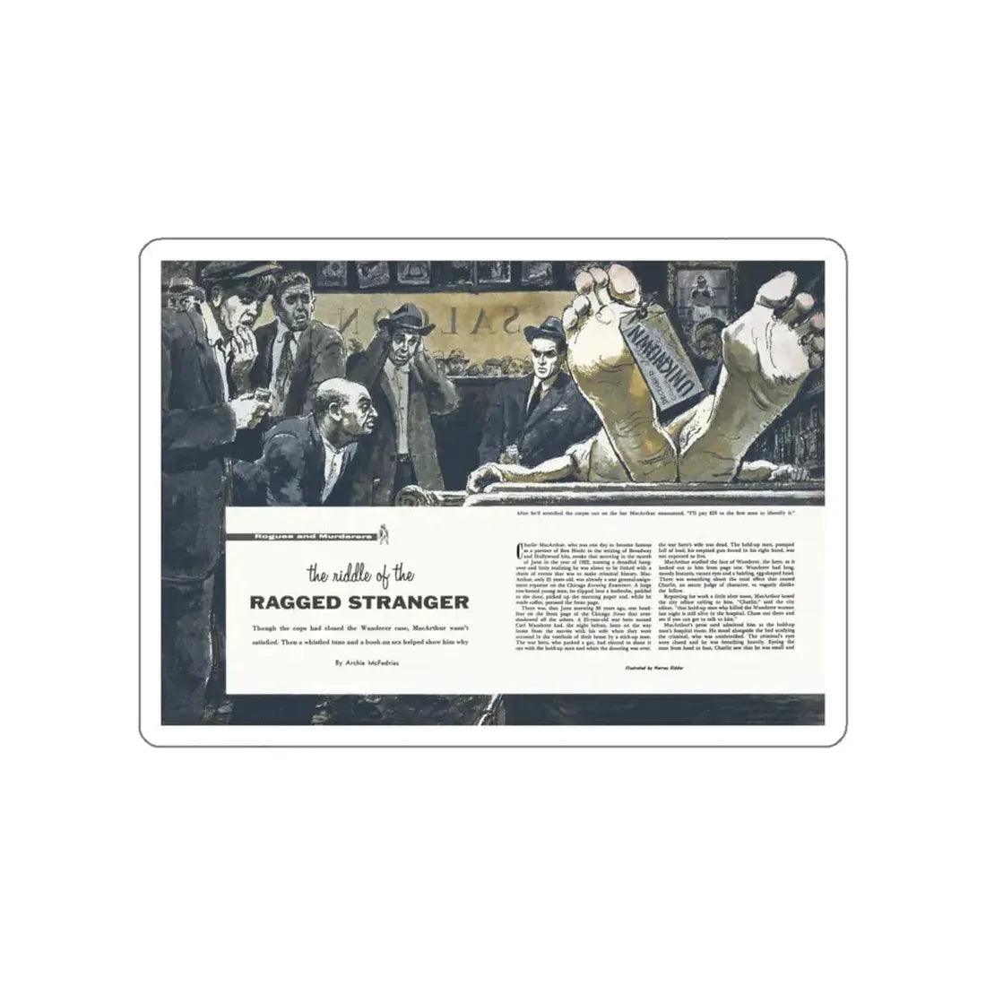 The Riddle of the Ragged Stranger, Cavalier, May 1958 (Magazine Illustration) STICKER Vinyl Die-Cut Decal White Die-Cut 6 Inch - The Sticker Space