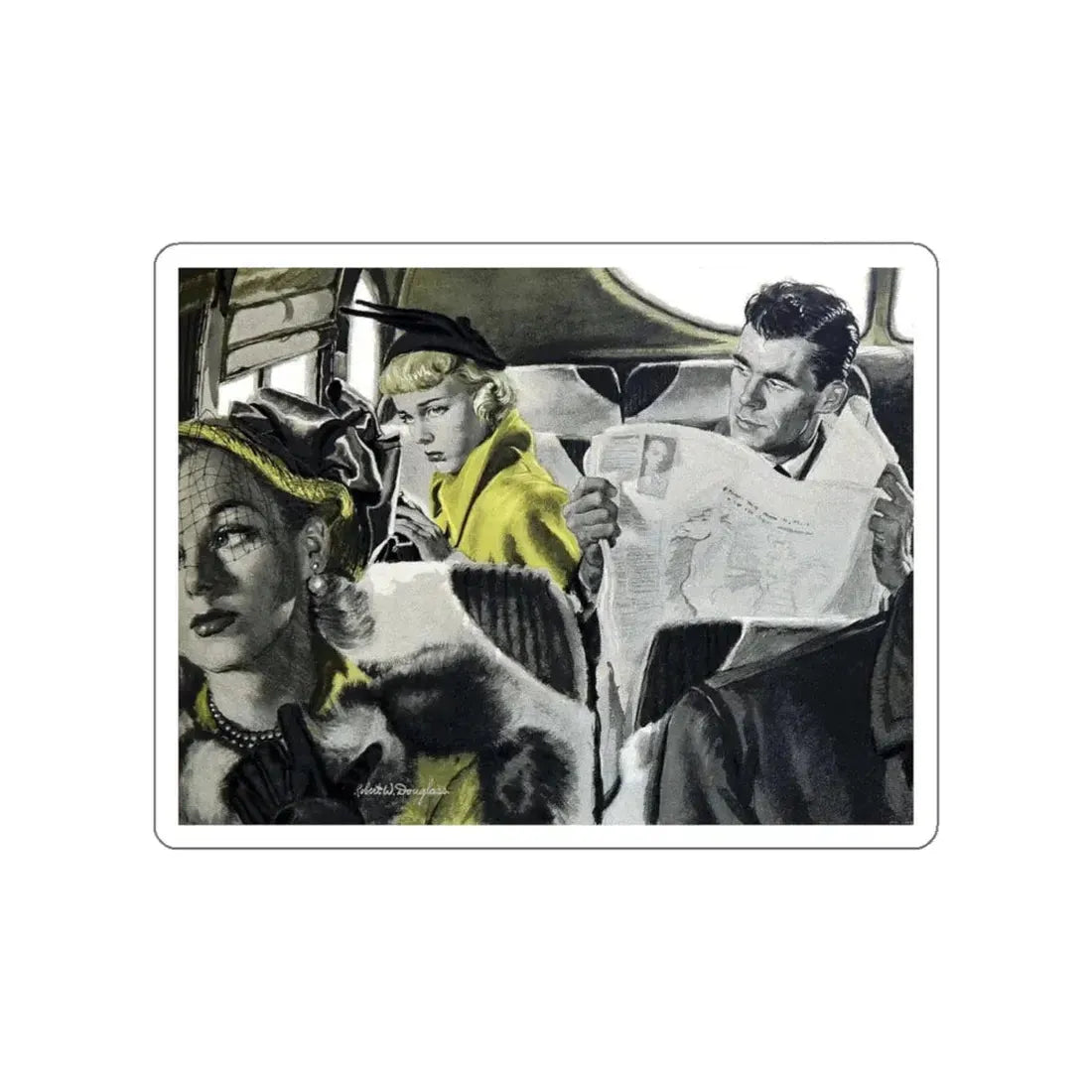The Ride Home, Woman's Day, March 1950 (Magazine Illustration) STICKER Vinyl Die-Cut Decal White Die-Cut 5 Inch - The Sticker Space